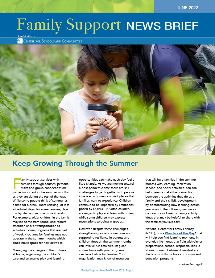 cover for June 2022 Family Support News Brief