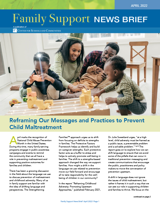 cover for April 2022 Family Support News Brief